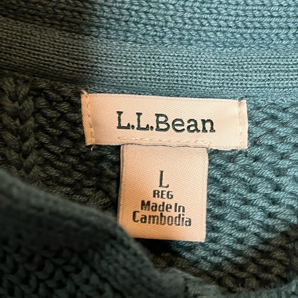 LL BEAN Cotton Cable Knit Button-Front Cardigan Teal Green Size Large Spring - Picture 4 of 6